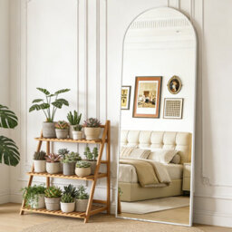Cassilando Tall Arch Floor Mirror 162X53 Cm/63.77X20.86 In White Frame Standing Hanging Or Leaning Full Length Mirror - thumbnail 1