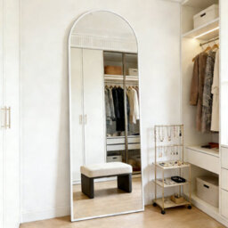 Cassilando Tall Arch Floor Mirror 162X53 Cm/63.77X20.86 In White Frame Standing Hanging Or Leaning Full Length Mirror - thumbnail 2