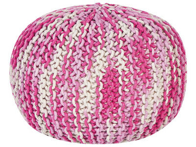 Beliani Round Knitted Pouf Ottoman 50 X 35 Cm White Pink Cotton - image 1