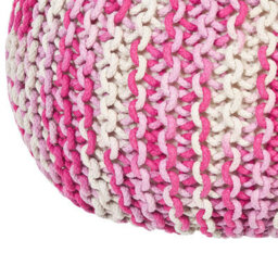 Beliani Round Knitted Pouf Ottoman 50 X 35 Cm White Pink Cotton - thumbnail 5