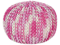 Beliani Round Knitted Pouf Ottoman 50 X 35 Cm White Pink Cotton - thumbnail 1