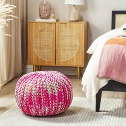 Beliani Round Knitted Pouf Ottoman 50 X 35 Cm White Pink Cotton - thumbnail 2
