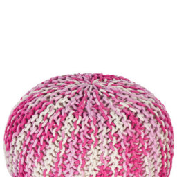 Beliani Round Knitted Pouf Ottoman 50 X 35 Cm White Pink Cotton - thumbnail 3