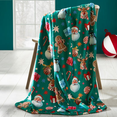 Catherine Lansfield Christmas Icons Blanket/throw For Sofa Chair Bed Green 130X170Cm - image 1