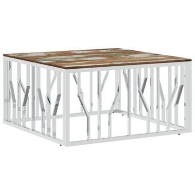 Berkfield Modern Coffee Table Silver Stainless Steel And Solid Wood Reclaimed - image 1