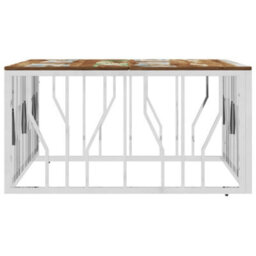 Berkfield Modern Coffee Table Silver Stainless Steel And Solid Wood Reclaimed - thumbnail 3