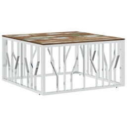 Berkfield Modern Coffee Table Silver Stainless Steel And Solid Wood Reclaimed - thumbnail 1