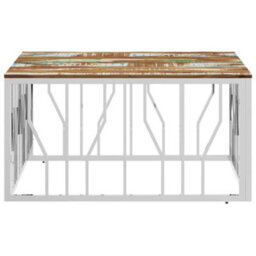 Berkfield Modern Coffee Table Silver Stainless Steel And Solid Wood Reclaimed - thumbnail 4