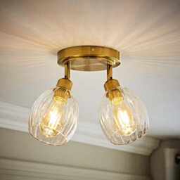 Valuelights Cheltenham 2 Way Brushed Gold Adjustable Ceiling Spotlight With Ribbed Shades - thumbnail 1