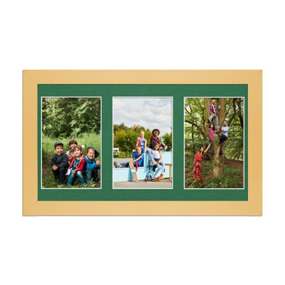 AK Frames 40X20Cm Mustard Yellow Modern Multi Photo Frame With Emerald Mount - Holds 3 Apertures (3X) 6X4 Photos - image 1