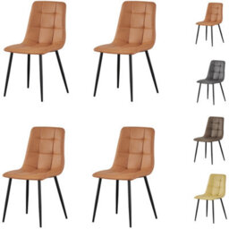 Mof Faux Suede Set Of 4 Dining Chairs With Sturdy Metal Legs Chairs With Backrest And Padded Seat Orange Check
