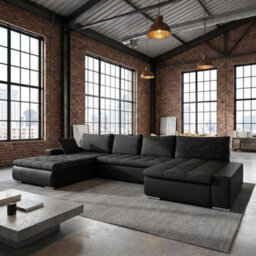 Caro Corner Sofa Bed With Storage Living Room Polyurethane Foam Wave Springs Wooden Frame 394X213X80Cm Black - thumbnail 1