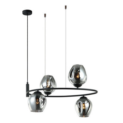 Luminosa Lighting Luminosa Modern Hanging Pendant Black 4 Light  With Graphite Smoky Shade, E27