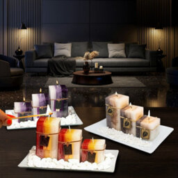 New Gift Set With 3 Scented Aromatic Mood Wax Candles Glass Plate Stones Candle Jasmine & Sweet Orange - thumbnail 2