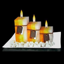 New Gift Set With 3 Scented Aromatic Mood Wax Candles Glass Plate Stones Candle Jasmine & Sweet Orange
