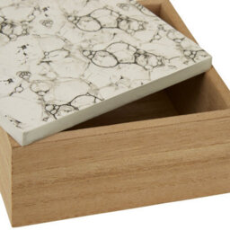 Premier Housewares Interiors By Premier White Marble Effect Trinket Box, Square Shaped Box With Natural Base, Spacious Wooden Trinket Box With Lid - thumbnail 3
