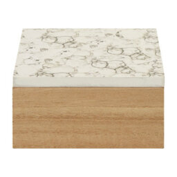 Premier Housewares Interiors By Premier White Marble Effect Trinket Box, Square Shaped Box With Natural Base, Spacious Wooden Trinket Box With Lid - thumbnail 4