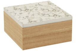 Premier Housewares Interiors By Premier White Marble Effect Trinket Box, Square Shaped Box With Natural Base, Spacious Wooden Trinket Box With Lid