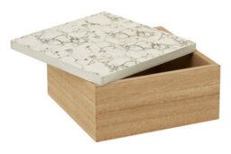 Premier Housewares Interiors By Premier White Marble Effect Trinket Box, Square Shaped Box With Natural Base, Spacious Wooden Trinket Box With Lid - thumbnail 2