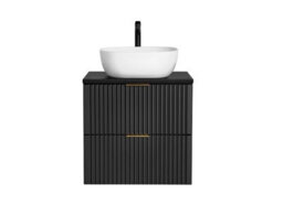 Impact Furniture Wall Hung Vanity Unit With Basin 600mm Worktop Black Bathroom Drawers Cabinet Ribbed Fluted Floating Adel - thumbnail 4