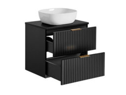 Impact Furniture Wall Hung Vanity Unit With Basin 600mm Worktop Black Bathroom Drawers Cabinet Ribbed Fluted Floating Adel - thumbnail 3