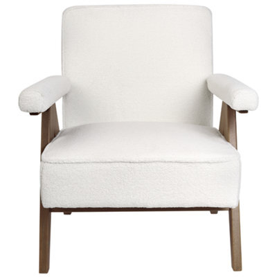 Wyld And Coco Casanova White Boucle Armchair With Wooden Frame And Pillow-Top Armrests, Retro Living Room Design - image 1