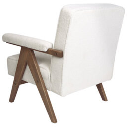 Wyld And Coco Casanova White Boucle Armchair With Wooden Frame And Pillow-Top Armrests, Retro Living Room Design - thumbnail 6