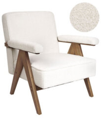 Wyld And Coco Casanova White Boucle Armchair With Wooden Frame And Pillow-Top Armrests, Retro Living Room Design - thumbnail 3