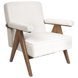 Wyld And Coco Casanova White Boucle Armchair With Wooden Frame And Pillow-Top Armrests, Retro Living Room Design - thumbnail 4