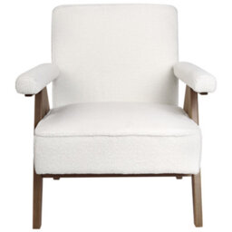 Wyld And Coco Casanova White Boucle Armchair With Wooden Frame And Pillow-Top Armrests, Retro Living Room Design - thumbnail 1