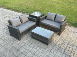 Fimous Wicker Rattan Garden Furniture Sofa Set With Rectangular Coffee Table Double Seat Sofa Side Table Outdoor Rattan Set - thumbnail 1