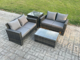 Fimous Wicker Rattan Garden Furniture Sofa Set With Rectangular Coffee Table Double Seat Sofa Side Table Outdoor Rattan Set - thumbnail 2