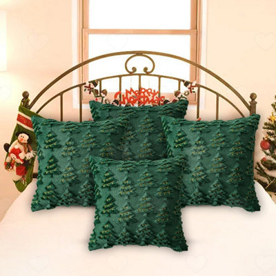 Amorly 4Pcs 18X18Inch Christmas Pillow Covers, Raised Embroidery Green Xmas Tree Design, Decorative Cushion Cases For Sofa Bedroom Use - image 1