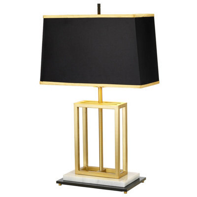 Modern Black Rectangular Table Lamp With White Marble Base And Brushed Brass Finish