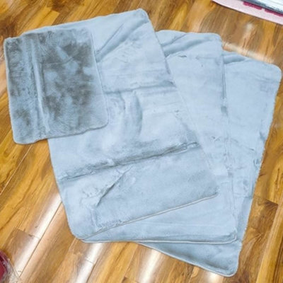 Biznest Set Of 4 Washable Mat Sparkly Design Mats Rugs Caravan Non Slip For Hallway 75X125Cm (3Pc) & 50X67Cm (1Pc) (Grey, Large)