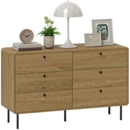 Homcom Chest Of Drawers For Bedroom, Modern 6 Drawer Dresser, Oak - thumbnail 2