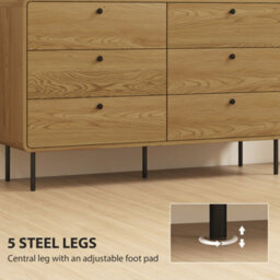 Homcom Chest Of Drawers For Bedroom, Modern 6 Drawer Dresser, Oak - thumbnail 6