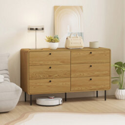 Homcom Chest Of Drawers For Bedroom, Modern 6 Drawer Dresser, Oak - thumbnail 1