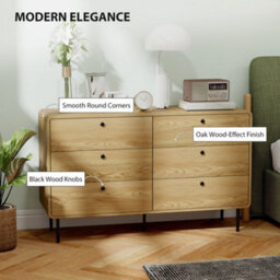 Homcom Chest Of Drawers For Bedroom, Modern 6 Drawer Dresser, Oak - thumbnail 5