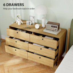 Homcom Chest Of Drawers For Bedroom, Modern 6 Drawer Dresser, Oak - thumbnail 4