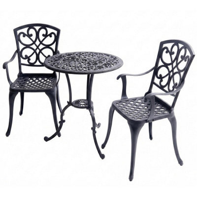 Homeology Vivaldi 3-Piece Aluminium Garden Bistro Set - Table With Parasol Hole & 2 Generously Sized Armchairs - (Black) - image 1