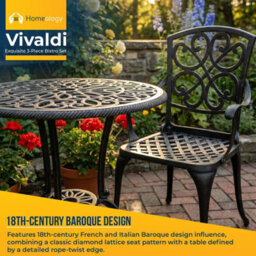 Homeology Vivaldi 3-Piece Aluminium Garden Bistro Set - Table With Parasol Hole & 2 Generously Sized Armchairs - (Black) - thumbnail 2