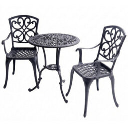 Homeology Vivaldi 3-Piece Aluminium Garden Bistro Set - Table With Parasol Hole & 2 Generously Sized Armchairs - (Black) - thumbnail 1