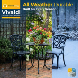 Homeology Vivaldi 3-Piece Aluminium Garden Bistro Set - Table With Parasol Hole & 2 Generously Sized Armchairs - (Black) - thumbnail 5