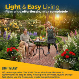 Homeology Vivaldi 3-Piece Aluminium Garden Bistro Set - Table With Parasol Hole & 2 Generously Sized Armchairs - (Black) - thumbnail 7