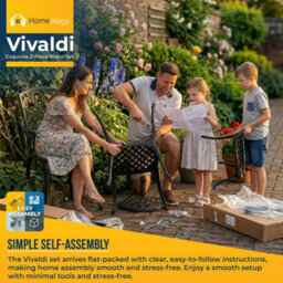 Homeology Vivaldi 3-Piece Aluminium Garden Bistro Set - Table With Parasol Hole & 2 Generously Sized Armchairs - (Black) - thumbnail 8