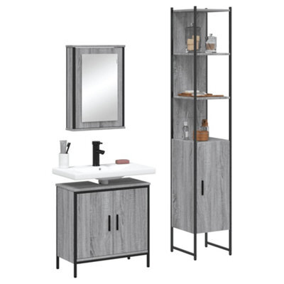 Walplus 3 Piece Bathroom Furniture Set Grey Sonoma Engineered Wood - image 1