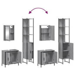 Walplus 3 Piece Bathroom Furniture Set Grey Sonoma Engineered Wood - thumbnail 9