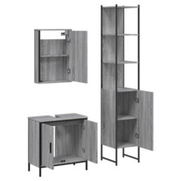 Walplus 3 Piece Bathroom Furniture Set Grey Sonoma Engineered Wood - thumbnail 5