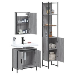 Walplus 3 Piece Bathroom Furniture Set Grey Sonoma Engineered Wood - thumbnail 4